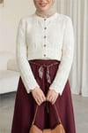 Düğmeli Ajurlu Pamuk Triko Hırka -Ekru-Hırka-109-0024-R07
