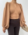 أكمام بالونية مطاطية بأزرار خلفية من اللون الرملي -مينك-Crop-361-311-R23