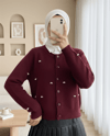 Düğmeli Çiçek Detaylı Yumoş Hırka -Bordo-Hırka-295-1282-R04