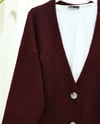 Düğmeli Çift Cepli Salaş Triko Hırka -Bordo-Hırka-109-0915-R04