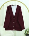 Düğmeli Çift Cepli Salaş Triko Hırka -Bordo-Hırka-109-0915-R04