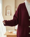 Düğmeli Çift Cepli Salaş Triko Hırka -Bordo-Hırka-109-0915-R04