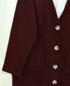 Düğmeli Çift Cepli Salaş Triko Hırka -Bordo-Hırka-109-0915-R04