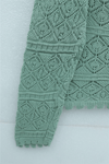Düğmeli Desenli Ajurlu Triko Hırka  -Mint-Hırka-109-1223-R24