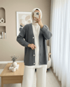 Düğmeli Fitilli  Triko Hırka -Füme-Triko Hırka-357-6164-R18