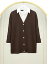 Düğmeli Fitilli Triko Hırka  -K. Kahve-Hırka-109-9740-R54