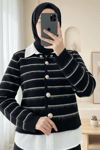Düğmeli Gömlek Detaylı Triko Hırka -Siyah-Hırka-357-6211-R01