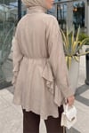 Düğmeli Kemerli Yarasa Kol Volanlı Oversize Modal Tunik  -Vizon-Tunik-307-0136-R23