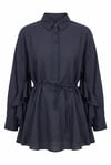 Düğmeli Kemerli Yarasa Kol Volanlı Oversize Modal Tunik  -Lacivert-Tunik-307-0136-R03