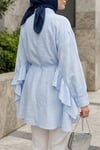 Düğmeli Kemerli Yarasa Kol Volanlı Oversize Modal Tunik  -Bebe Mavi-Tunik-307-0136-R32