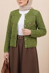 Düğmeli Önü Nakışlı Ajurlu Triko Hırka -F.Yeşili-Hırka-109-0997-R67