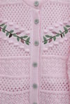 Düğmeli Önü Nakışlı Ajurlu Triko Hırka  -Pembe-Hırka-109-0997-R20