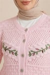Düğmeli Önü Nakışlı Ajurlu Triko Hırka  -Pembe-Hırka-109-0997-R20