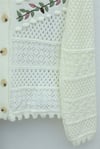 Düğmeli Önü Nakışlı Ajurlu Triko Hırka -Ekru-Hırka-109-0997-R07