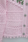 Düğmeli Önü Nakışlı Ajurlu Triko Hırka  -Pembe-Hırka-109-0997-R20