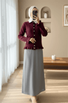 Düğmeli Önü Ve Eteği Fırfırlı Hırka -Bordo-Hırka-307-43478-R04