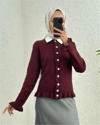Düğmeli Önü Ve Eteği Fırfırlı Hırka -Bordo-Hırka-307-43478-R04