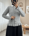 Düğmeli Önü Ve Eteği Fırfırlı Hırka -Gri-Hırka-307-43478-R11