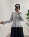 Düğmeli Önü Ve Eteği Fırfırlı Hırka -Gri-Hırka-307-43478-R11