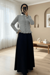 Düğmeli Önü Ve Eteği Fırfırlı Hırka -Gri-Hırka-307-43478-R11