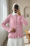 Düğmeli Önü Ve Eteği Fırfırlı Hırka -Pembe-Hırka-307-43478-R20