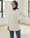 Düğmeli Oversize Düz Gömlek -Beyaz-Gömlek-349-7008-R02