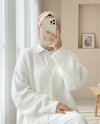 Düğmeli Salaş Triko Hırka -Beyaz-Hırka-357-6232-R02