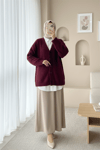 Düğmeli Salaş Triko Hırka -Bordo-Hırka-357-6232-R04