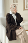 Düğmeli Salaş Triko Hırka -K. Kahve-Hırka-357-6232-R54
