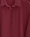 Düğmeli Uzun Pantolonlu Krinkıl Takım  -Bordo-Takım-349-7074-R04