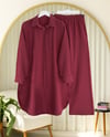 Düğmeli Uzun Pantolonlu Krinkıl Takım  -Bordo-Takım-349-7074-R04