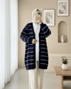 Düğmeli Uzun Triko Hırka -Lacivert-Triko Hırka-357-6134-R03
