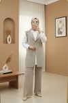 Düğmeli V Yaka Yelek Pantolon Triko Takım -Açık Vizon-Takım-295-1285-R51