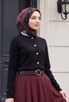 Düğmeli Yuvarlak Yaka Triko Hırka -Siyah
