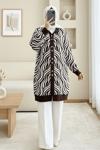 Düğmeli Zebra Desen Sakallı Triko Hırka -Kahve-Hırka-280-3286-R15