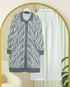 Düğmeli Zebra Desen Sakallı Triko Hırka -Gri-Hırka-280-3286-R11
