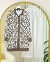 Düğmeli Zebra Desen Sakallı Triko Hırka -Açık Kahve-Hırka-280-3286-R76