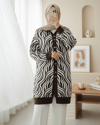 Hırka-Düğmeli Zebra Desen Sakallı Triko Hırka -Kahve-280-3286-R15