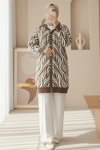 Düğmeli Zebra Desen Sakallı Triko Hırka -Açık Kahve-Hırka-280-3286-R76