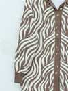 Düğmeli Zebra Desen Sakallı Triko Hırka -Açık Kahve-Hırka-280-3286-R76