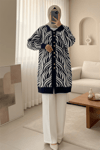 Düğmeli Zebra Desen Sakallı Triko Hırka -Laci-Hırka-280-3286-R03