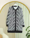 Düğmeli Zebra Desen Sakallı Triko Hırka -Siyah-Hırka-280-3286-R01