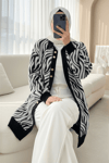 Düğmeli Zebra Desen Sakallı Triko Hırka -Siyah-Hırka-280-3286-R01