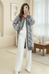 Düğmeli Zebra Desen Sakallı Triko Hırka -Gri-Hırka-280-3286-R11