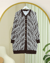 Hırka-Düğmeli Zebra Desen Sakallı Triko Hırka -Kahve-280-3286-R15