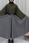 Ekose Desenli Beli Lastikli 360 Derece Etek -Haki-Etek-207-1594-R05