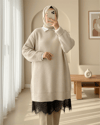 Eteği Dantel Detaylı Triko Kazak -Krem-Kazak-357-4514-R28