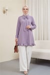 Eteği Fırfırlı Beli Bağcıklı Gizli Düğmeli Modal Tunik  -Leylak-Tunik-286-4544-R68