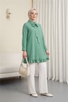 Eteği Fırfırlı Beli Bağcıklı Gizli Düğmeli Modal Tunik  -Koyu Yeşil-Tunik-286-4544-R79