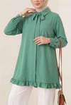 Eteği Fırfırlı Beli Bağcıklı Gizli Düğmeli Modal Tunik  -Koyu Yeşil-Tunik-286-4544-R79